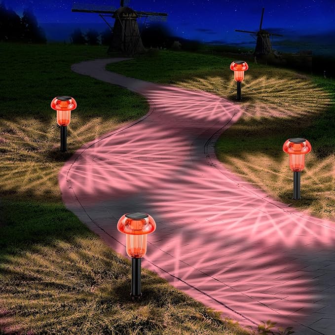 Easter Solar Pathway Lights Outdoor Decorative 4 Pack, Red LED Mushroom Solar Lights Outdoor Waterproof Solar | Lumora