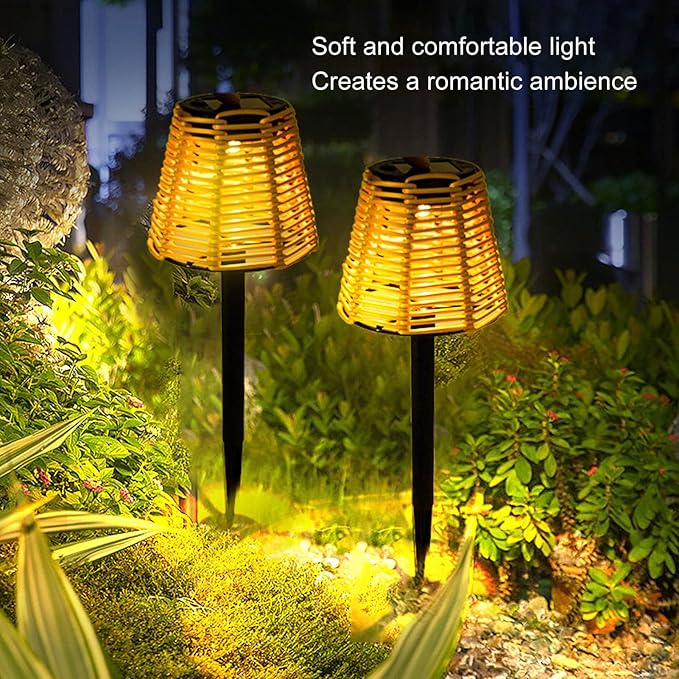 Focket Solar Garden Light, Woven Lampshade Waterproof Warm Light Soft Lighting Solar Pathway Lights Automatic Lighting Garden Stake Light for Walkway, Yard, Patio, Garden Decor