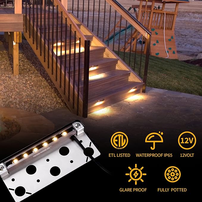 Gardenreet LED Hardscape Light,Cast Aluminum Housing,Integrated 1.5W 2700K Warm White Source, Landscape Step Light,7 Inches Long, Low Voltage 12V AC/DC