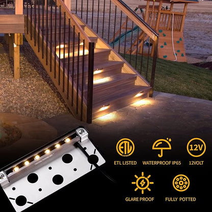 Gardenreet LED Hardscape Light,Cast Aluminum Housing,Integrated 1.5W 2700K Warm White Source, Landscape Step Light,7 Inches Long, Low Voltage 12V AC/DC