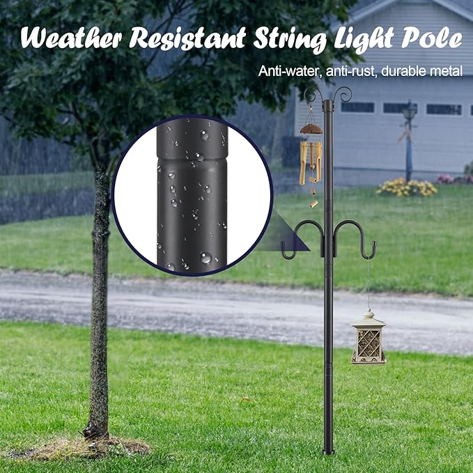 10FT String Light Poles, 1.5 Inch Heavy Duty Poles for Outdoor String Lights with Shepherd Hook, 2 in 1 Light Pole | Lumora