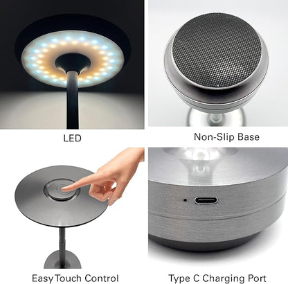 Cordless Table Lamps Rechargeable, Portable Battery Operated Lamp, Stepless Dimming LED Table Light with Memory Function, for Outdoor/Dinner/Patio/Restaurant,(Gun Metal 4 Pack)