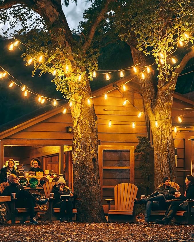 Outdoor String Lights Waterproof, 25 Feet Patio Lights with 13 ST38 Edison Bulbs(1 Sqare), Hanging Lights with Plug in Cord for Porch, Blacony, Backyard, Bistro, Garden, 2700K
