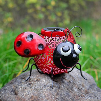 9.8" Ladybug Solar Powered Metal Sculpture - LED Figurine Night Garden Light, Ladybug Solar Light Metal Statue, Yard Art, Patio Accent,Outdoor Lawn Solar Decor, Landscape Path Light Ornament