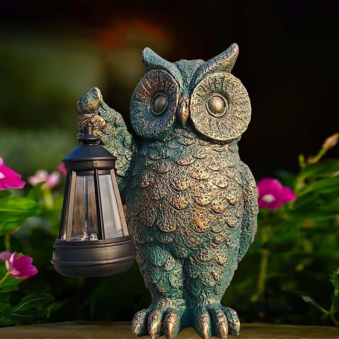 Garden Statues Outdoor, owl Figurines Decorated with Solar Lights, Unique Christmas Birthday Gifts for Moms | Lumora