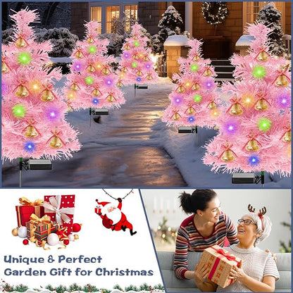 TONULAX Solar Christmas Tree Lights, Outdoor Christmas Decorations for Yard & Garden, Solar Powered Pink Color Christmas Tree Pathway Lights for Front Door & Lawn Decor (2 Pack)