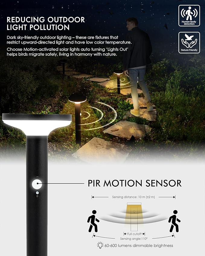 Yoolax Solar Pathway Lights Outdoor Motion Sensor Landscape Lights 2 Pack Waterproof Dusk to Dawn Path Lights for Garden, Patio, Yard, Driveway (Black)