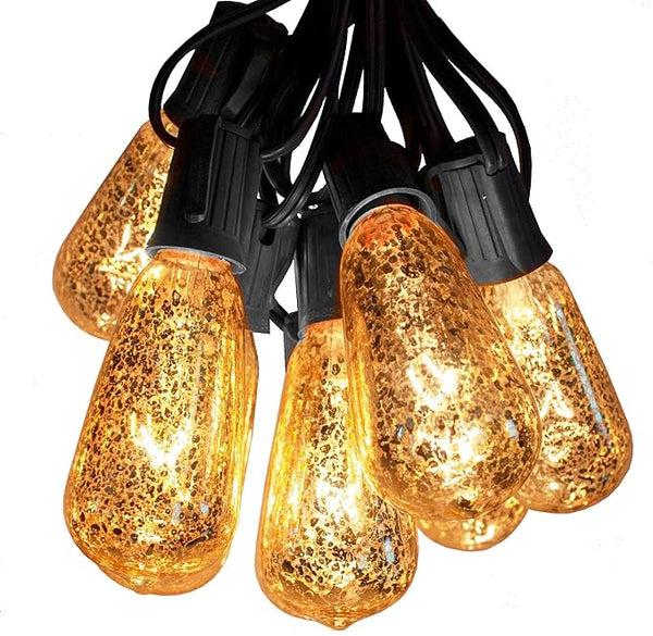 Hometown Evolution, Inc. Gold Outdoor Patio String Lights (50 Foot, ST40 Mercury Bulbs - Black Wire) | Lumora