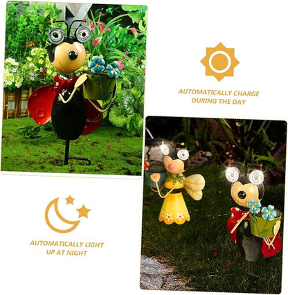 BESPORTBLE Solar Garden Stake Lights Ladybug Statue Landscape Decor Iron Material Lighting