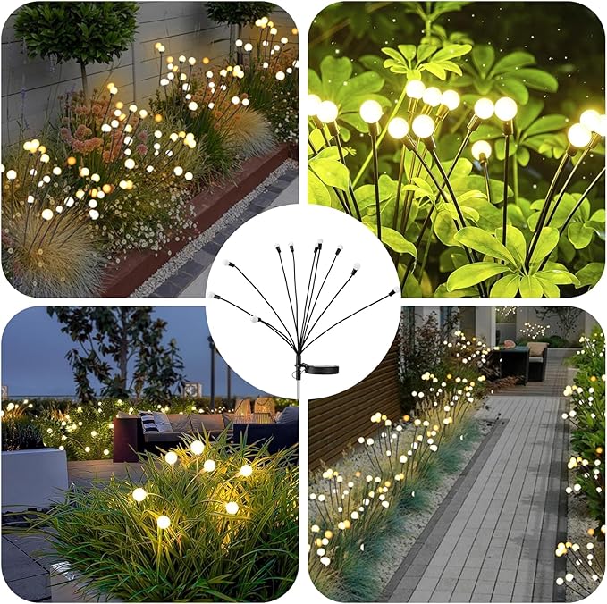 Lychee Solar Garden Lights, Solar Outdoor Firefly Lights, 10LED, 2 Pack, 10T-2P