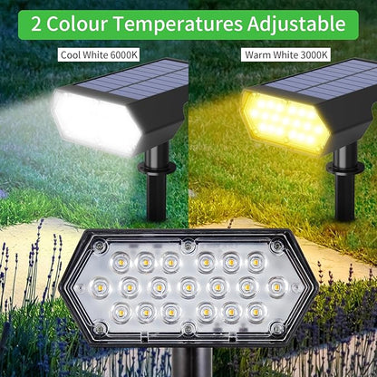I-SHUNFA Solar Spot Lights Outdoor 2Pack,4 Lighting Modes,Cool White and Warm White 2 Colors Adjustable Solar Light,Auto On/Off Solar Powered Landscape Light for Yard Wall Pathway