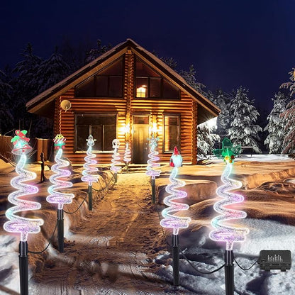 8 Pcs Solar Christmas Garden Stake Lights 8 Mode Yard Landscape Path Lights Xmas Solar Christmas Decorations Outdoor Waterproof Pathway Decor for Outside Holiday Garden Patio