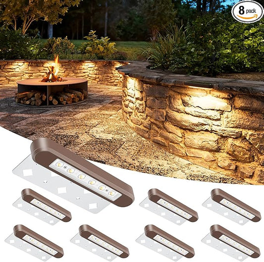 VOLISUN 7 Inch Retaining Wall Lights, IP67 Waterproof Hardscape Lighting, Cuttable Low Voltage Lighting, 12V Paver Lights, 2.8W Outdoor Step Landscape Lights, 2700K Soft White (8 Pack)