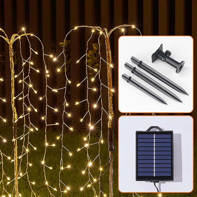 Outdoor Solar Garden Lights, 300 LED Multicolor Fairy Lights, Waterproof Outdoor Decoration, 23.6 Inch Willow Tree Lights for Garden, Patio, Path, Party, Christmas. (Warm White)