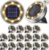 Solar Ground Lights, 18 Pack Flat Solar Light Outdoor Waterproof, Bright LED Solar Disc Lights, 3000K Warm White | Lumora