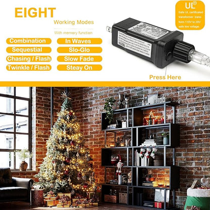 Decute 800LED 272ft Christmas String Lights UL Certified 8 Modes, Waterproof Outdoor Indoor Twinkle Starry Light for Christmas Tree Patio Garden Party Decor Warm White