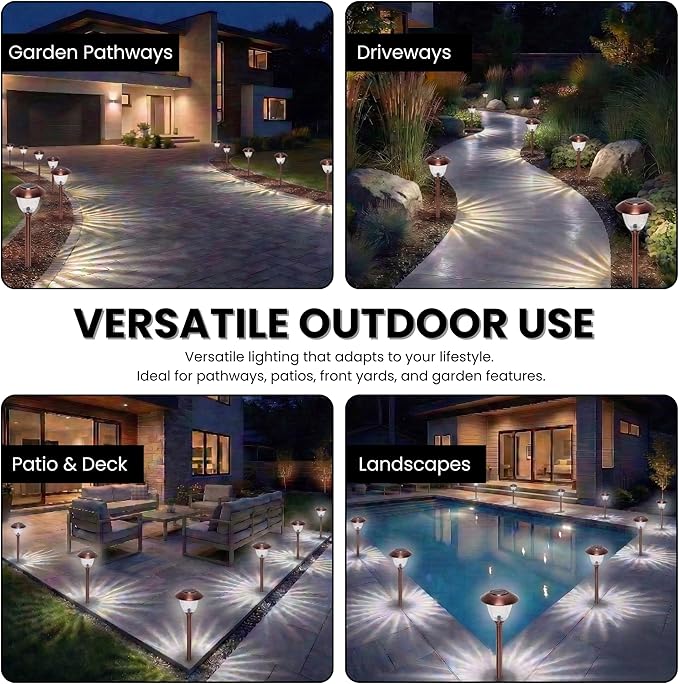 Energizer Driveway Solar Lights - 8 Pack 15 Lumen Outdoor Lights Solar Powered & Waterproof with Patterned Glass & Metal Finish, Easy to Install Weather Resistant Pathway Lights for Decor - Copper