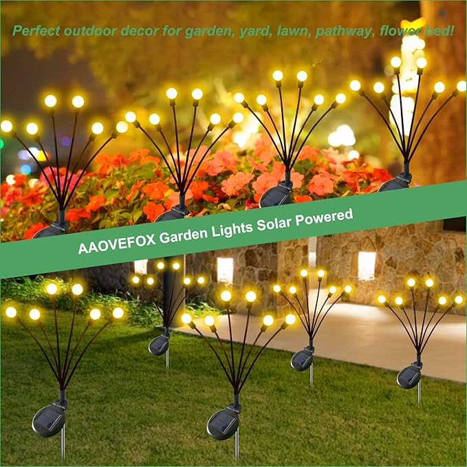 Solar Garden Lights Outdoor, 4Pack Firefly Garden Lights, Outdoor Decorations for Yard Patio Pathway, Gift for Mom