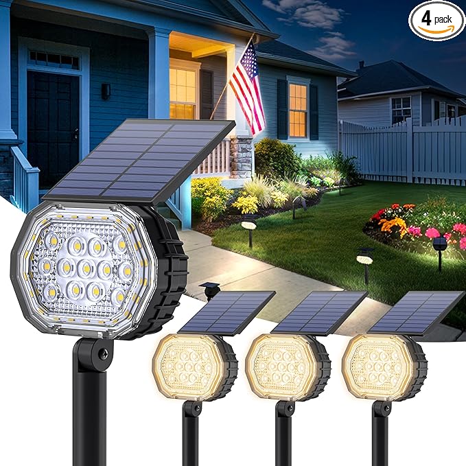 Solar Spot Lights Outdoor Waterproof IP65, 3 Modes Solar Lights Outdoor 35 LED Landscape Lighting, Spot Uplights for Garden Patio Yard Walkway Driveway House Backyard, 4 Pack Neutral White(4000K)