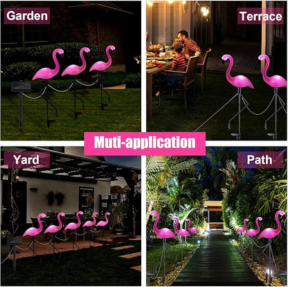 Geelin 6 Packs Pink Flamingo Solar Lights Outdoor Decoration Ip55 Waterproof Solar Powered Flamingo Garden Stake Light for Yard Patio Lawn Pathway Walkway Driveway Outside Decor