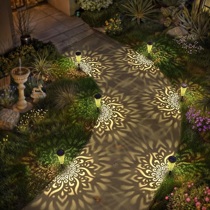 6 Pack Solar Lights Outdoor Garden Decorative Solar Garden Lights with Warm Light Waterproof Solar Pathway Landscape Lights for Path Patio Backyard Walkway Yard Lawn Decor (Black, 6Pcs)
