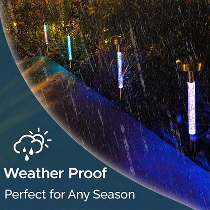Morvat LED Auto Solar Powered Color Changing Stainless Steel Path Lights for Outdoor Garden Yard Walkway & Pathway, Bright Colored Waterproof Landscape & Patio Colorful Lighting, Dusk to Dawn, 4 Pack