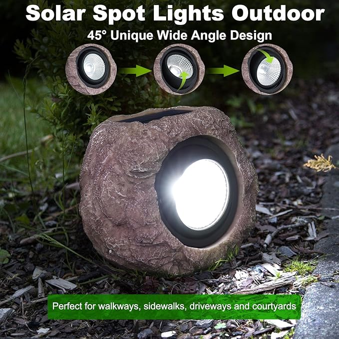 Outdoor Solar Rock Light - 4 Pack, Fake Rock IP65 Waterproof LED Super Bright Spotlight for Deck, Staircase, Woods | Lumora