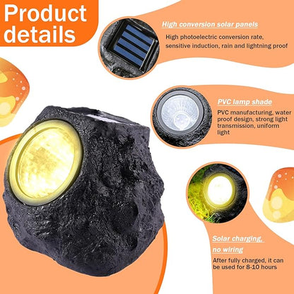 Solar Rock Lights for Outside 2PCS Waterproof Realistic Stone Solar Spotlight with LED Warming Lighting Ground Lights for Pathway Walkway Yard Garden Decorations 5.9x4.7x4.7 Inch