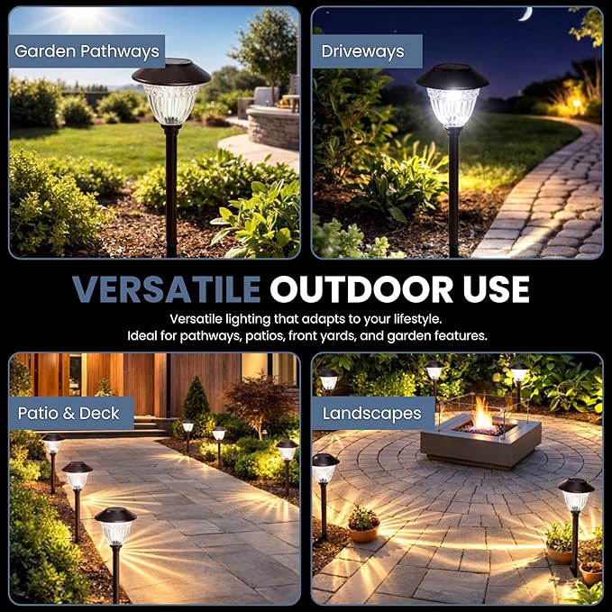 Energizer Solar Outdoor Garden Lights - 10 Pack LED Driveway Solar Lights with 10 Lumen Output, Patterned Glass & Metal Finish, IP65 Waterproof & Easy to Install Garden Lights for Outside - Bronze