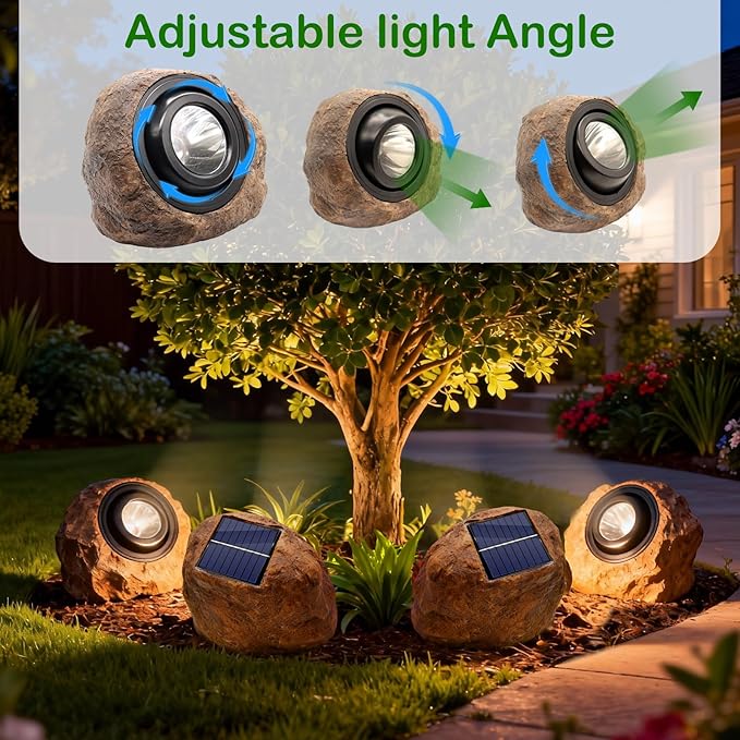 Solar Rock Lights Outdoor,4 Pack IP65 Waterproof LED Solar Brown Garden Stone Spotlights,Warm White & Cool White | Lumora