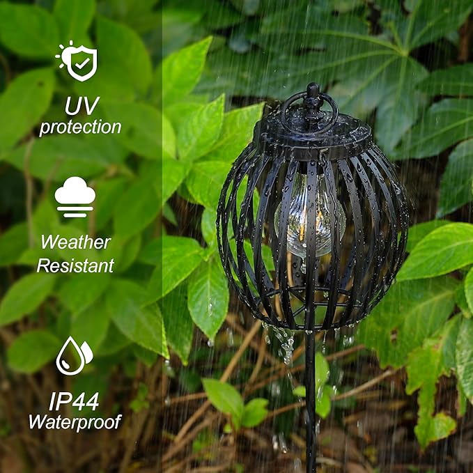 Glitzhome 2Pcs 32.25" H Solar Pathway Lights Outdoor, Solar Metal Pathway Lantern with Shepherd Hook for Path Patio | Lumora