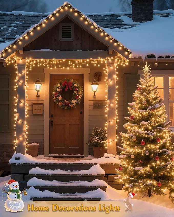 580 LED String Lights, 196FT Indoor Outdoor Fairy Lights, Waterproof Twinkle Christmas Decorations Lights with Remote for Bedroom Outside Tree Garden Halloween Camping Wedding Party Decor, Warm Yellow