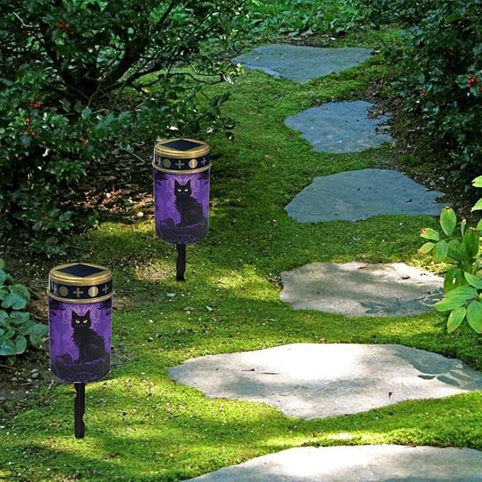 Black Cat Solar Halloween Lights for Cemeteries Halloween Solar Garden Lights Waterproof Study Night Lights for Holiday Decorations