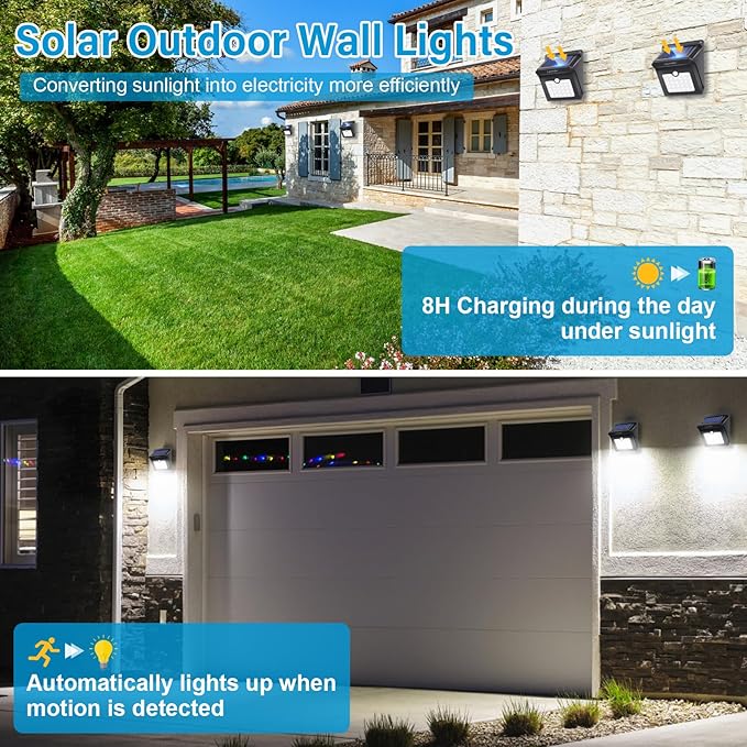 28 LEDs Solar Lights Outdoor, Motion Sensor Wireless Waterproof Security Wall Lights, Solar Light for Outdoor, Front Door, Back Yard, Garage, Porch by Luposwiten [4 PACK]