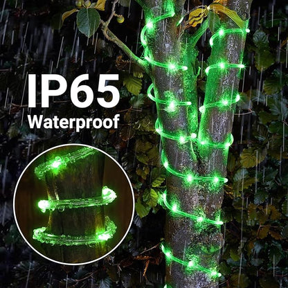 Solar Rope Lights, 2 Packs Total 132ft 400LEDSolar String Lights, 8 Modes Waterproof Solar Powered Outdoor Light, Flexible Clear Tube Light for Garden Backyard Patio Deck Porch Tree Xmas Decor - Green