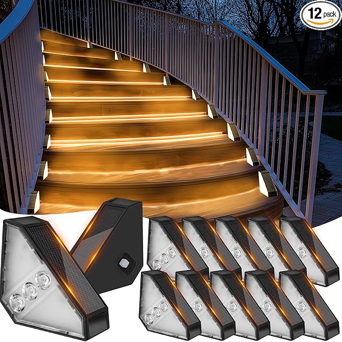 echosari 12 Pack Solar Step Lights for Outside, Ultra Bright Outdoor Stair Lights Auto ON/Off, 2835SMD LEDs Outdoor | Lumora
