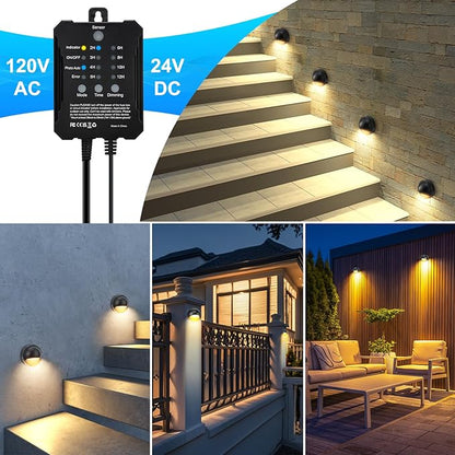 Low Voltage LED Deck Lights kit with Transformer Timer and Photocell Sensor, IP67 Waterproof Fence Lights, Warm White Deck Lighting for Outdoor Walkway Stair post Railing, UL-Listed Cord 8Pack