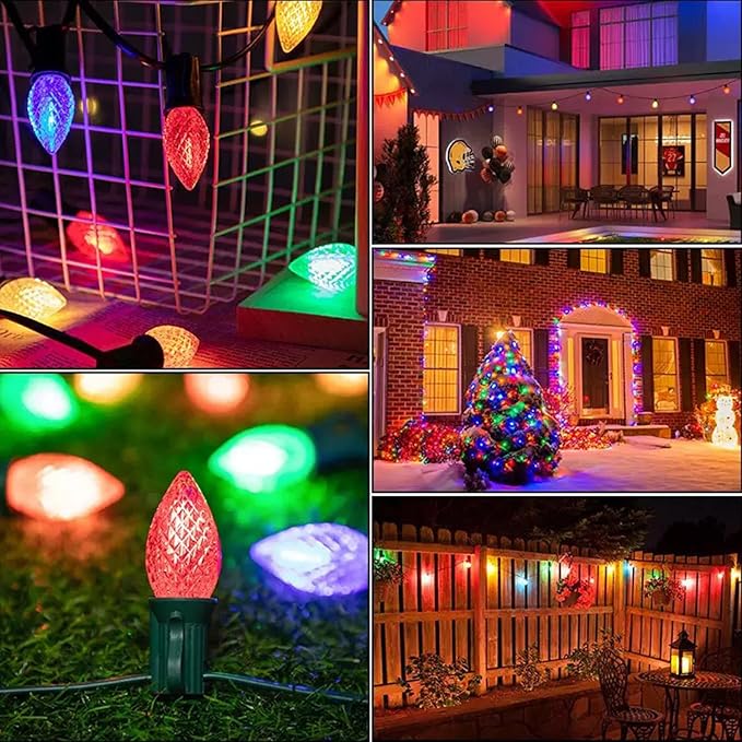Sxminer C7 strawberry Outdoor String Lights 49FT with 26 LED Bulbs(1 Spare) Waterproof Shatterproof Multicolor Bulbs,Outdoor Decoration Lights for Patio Backyard Roofline Garden Yard(black wire）