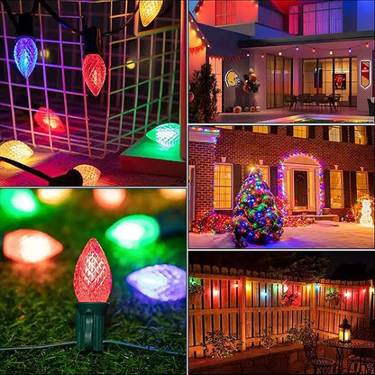 Sxminer C7 strawberry Outdoor String Lights 49FT with 26 LED Bulbs(1 Spare) Waterproof Shatterproof Multicolor Bulbs,Outdoor Decoration Lights for Patio Backyard Roofline Garden Yard(black wire）