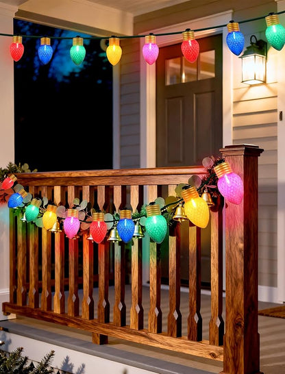 C9 LED Christmas Lights Outdoor Waterproof, 16FT 10 Large Bulb Bright Christmas String Lights, UL Certified Heavy-Duty Diamond Faceted Lights for Roofline, Patio, Yard & Holiday Decor (Multicolor)