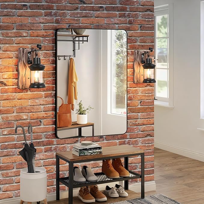 Rustic Wall Light Fixtures Vintage Wall Sconces Sets of 2 Farmhouse Antique Wooden Lamp with Clear Glass Indoor | Lumora