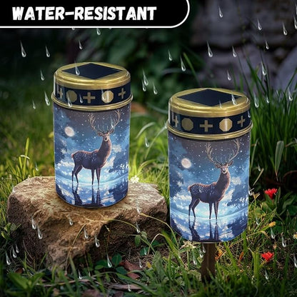 Deer Moon Solar Lights for Cemetery Grave Solar Lights for Cemetery Memorial Stake Solar Lights for Grave Yard Decorations