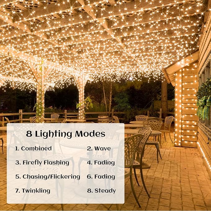 Plug-in Star Light String 33FT 100 Lights with 14pcs Hooks for Indoor Light String Wall Hanging, 8-Mode Star Night Fairy String Lights Can Be Used for Indoor and Outdoor Decoration
