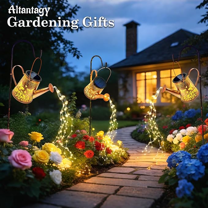 Solar Watering Can Lights:Outdoor Waterproof Metal Led String Lantern - Butterfly Fariy Hanging Decorations for | Lumora