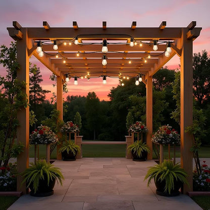 YULETIME 35 Feet 18 LED Solar Powered Patio String Lights, E26 Base with S14 Bulb Dimmable Weatherproof Backyard Light Bistro Lights (18 Lights - Solar Powered)