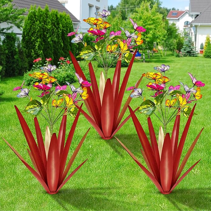 TOMBABY Garden Outdoor Butterfly Enlarge Thickened Wind Resistant Metal Agave Garden Art Metal Plant Country | Lumora