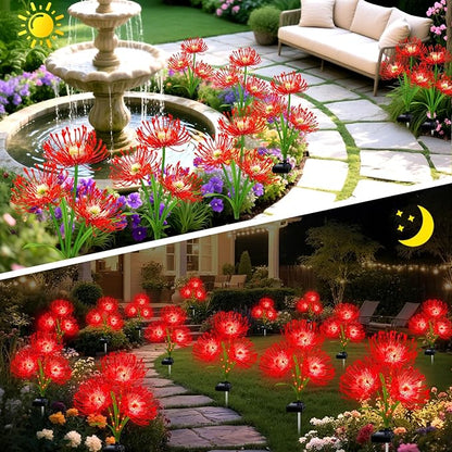 Solar Garden Flower Lights Outdoor, 8 Pack Red Spider Lily with Glowing Stems, Waterproof LED Yard Lawn Pathway Decor, Elegant Patio Garden Decoration, Mother’s Day Gifts for Mom, Grandma, Women