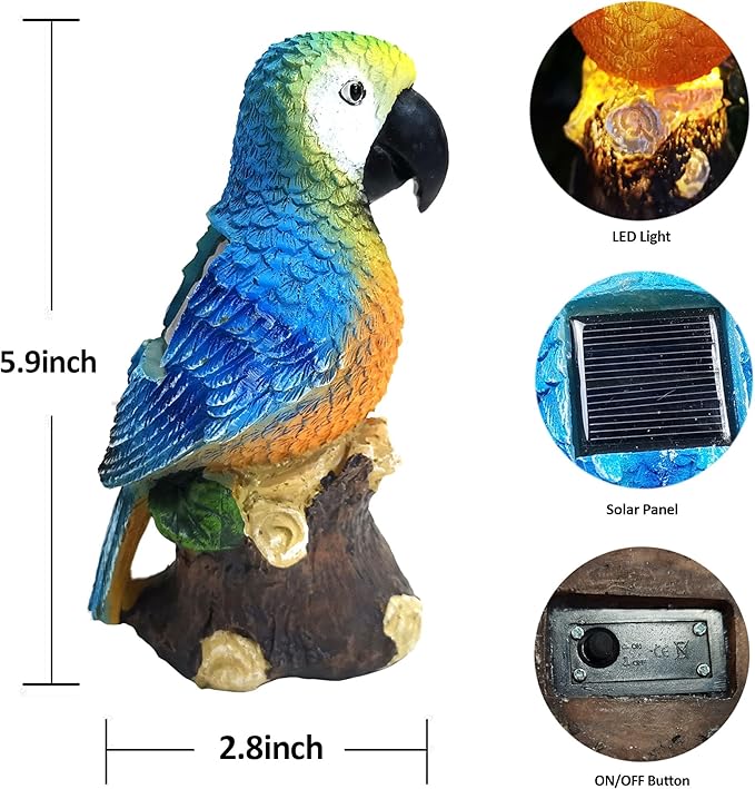 PMS Solar Garden Statue 2 Pack Parrot Figurine Resin Lights for Garden Pathway Patio Yard Lawn Outdoor Deco Gifts