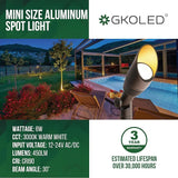 GKOLED 2 Pack LED Low Voltage Spotlight, 12V Landscape Lighting, Mini Size Outdoor Spot Lights, Waterproof | Lumora