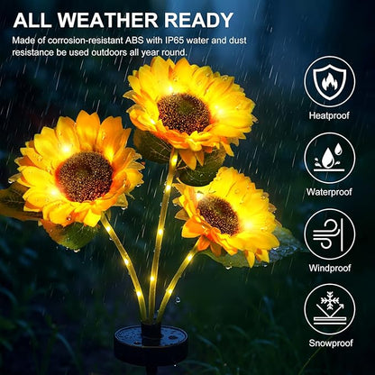 Upgraded Solar Sunflower Lights, 4-Pack Solar Garden Lights with Bigger Round Panel, 40-Hour Runtime for Indoor & Outdoor Decor, Waterproof for Patio Yard Garden